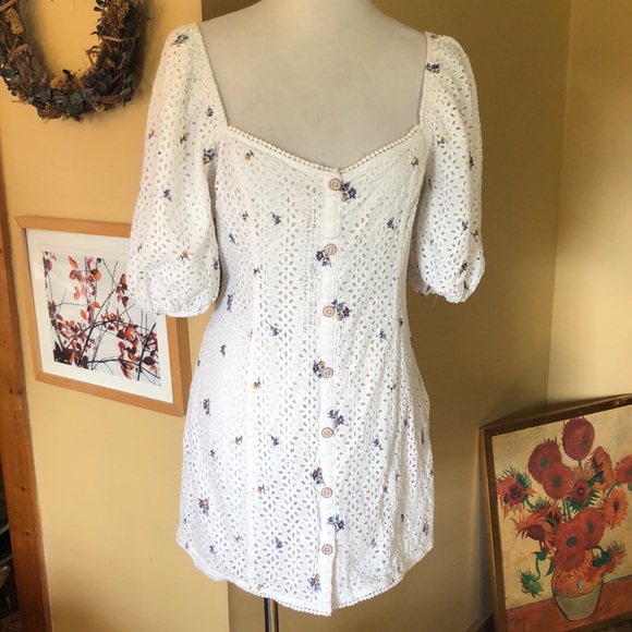 SAYLOR Revolve Size XL DINA Dress White Cotton Eyelet Balloon Sleeve Floral $288 - Picture 2 of 16